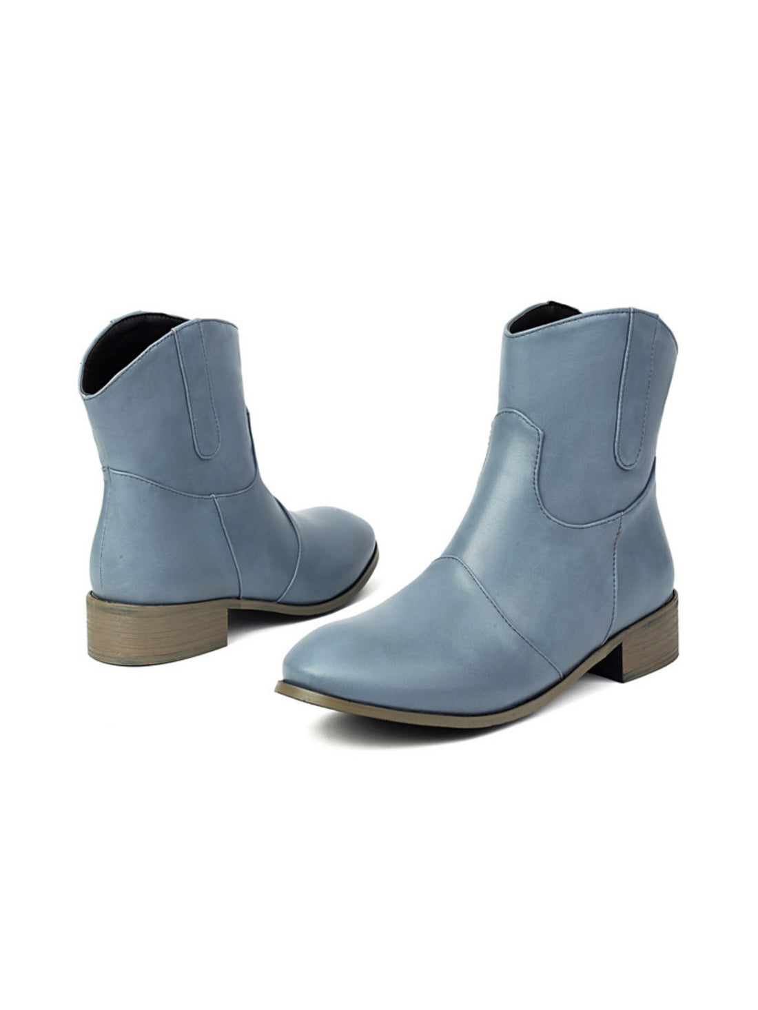 Light Blue Ankle Round Toe Low Heel Cowgirl Boots