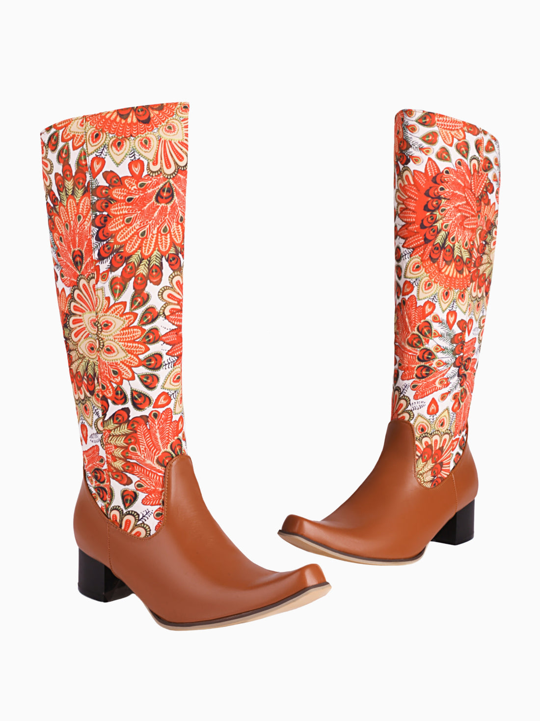 Bohemian Floral Orange Cowgirl Boots