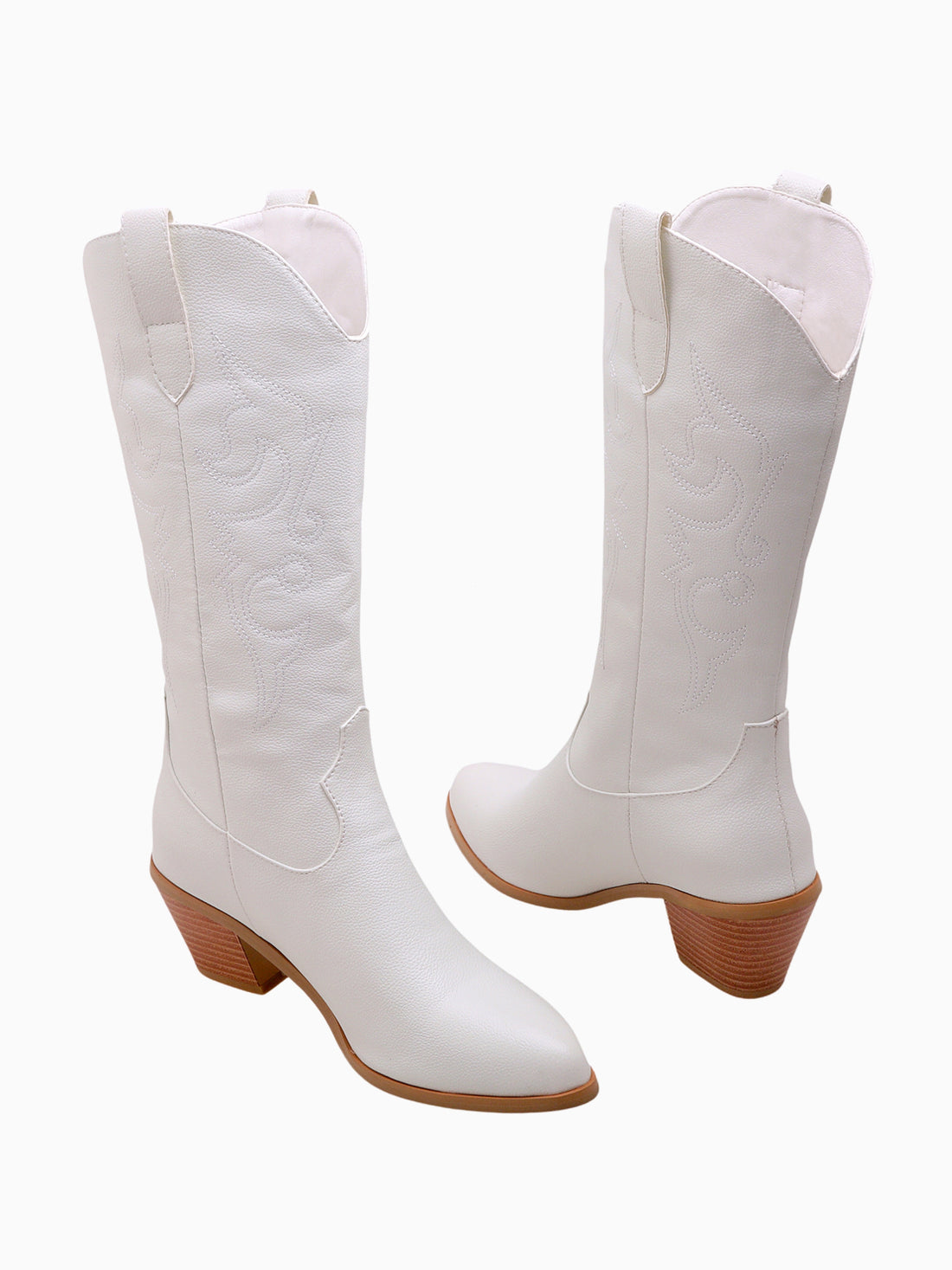 Furry Inner Pointed Toe White Plus Size Cowgirl Boots