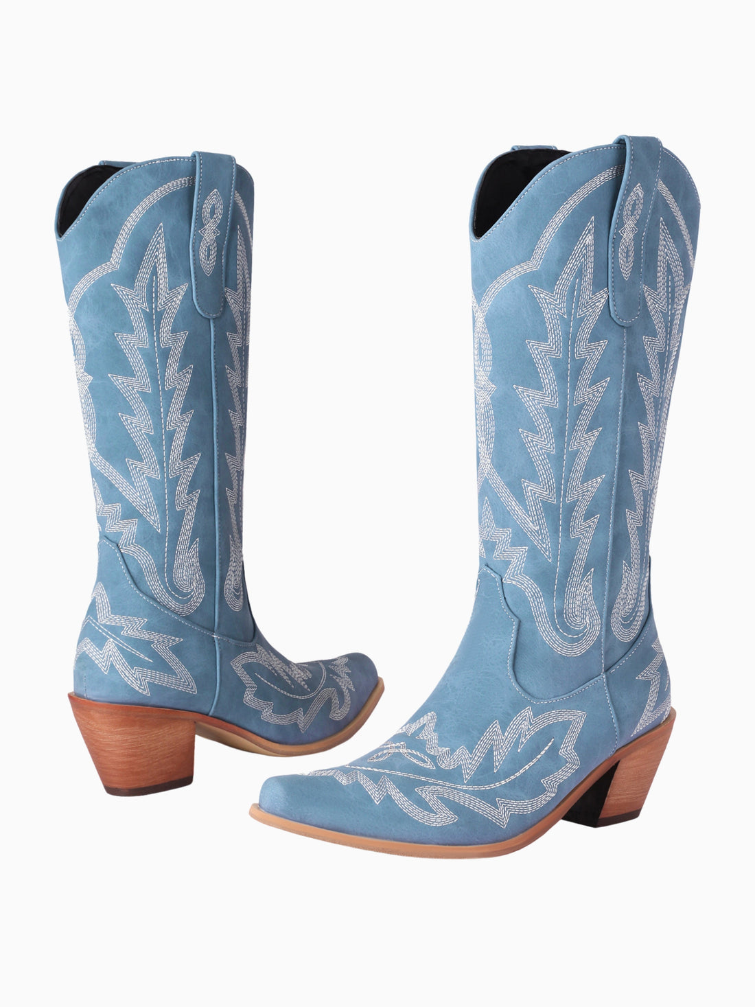 Classic Embroidered Light Blue Cowgirl Boots Mid Calf