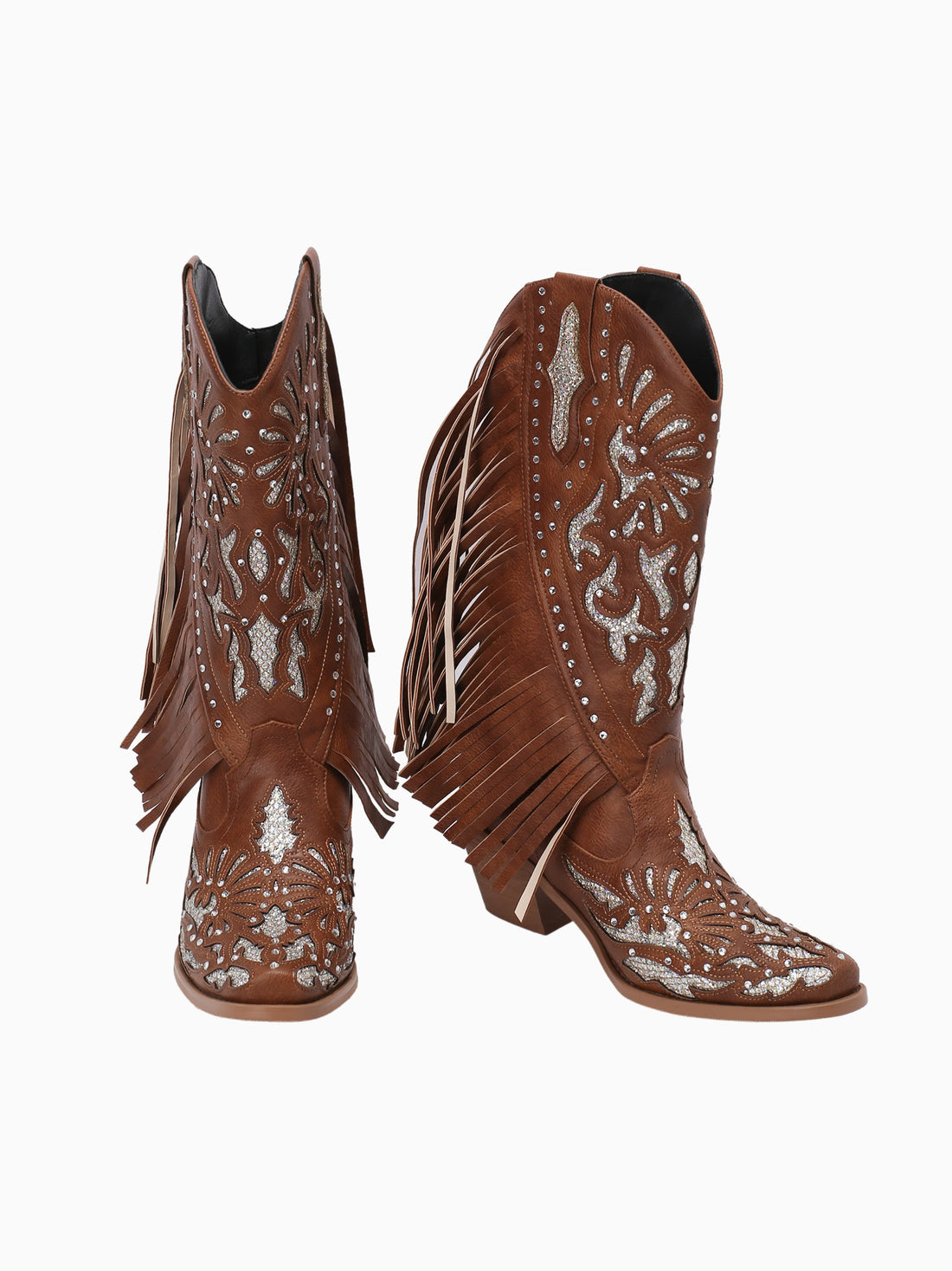 Desert Fringe Brown Studded Mid Calf Cowgirl Boots