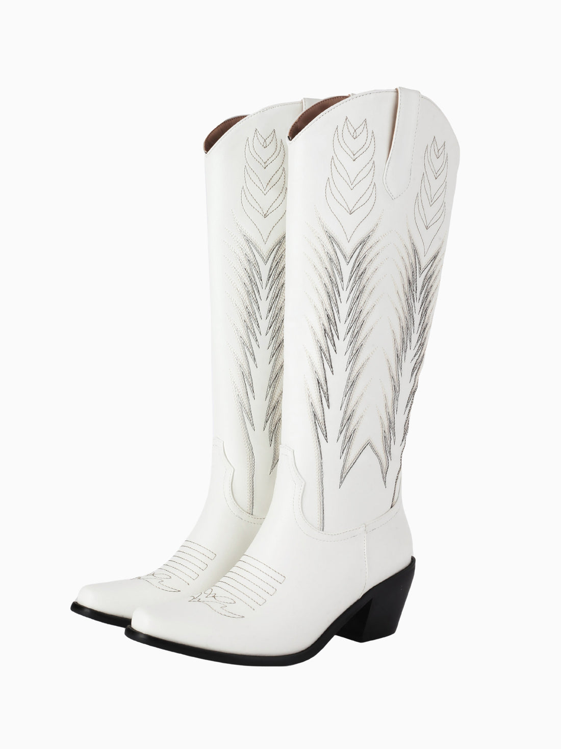 Elegant Feather Knee-High White Cowgirl Boots