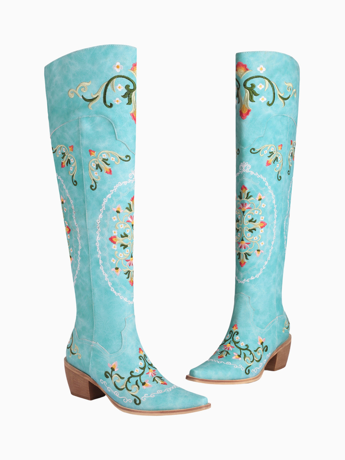 Embroidered Garden Floral Over-the-Knee Teal Cowgirl Boots