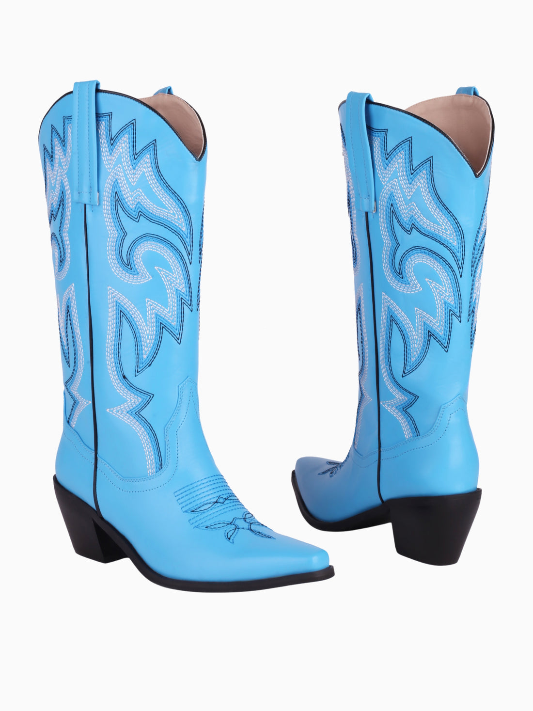 Embroidered Fancy Snip Toe Blue Cowgirl Boots