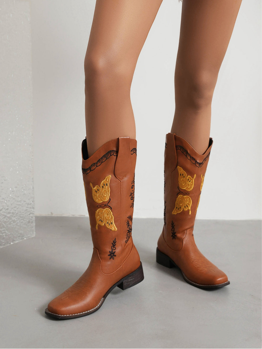 Enchanting Floral & Butterfly Embroidered Cowgirl Boots