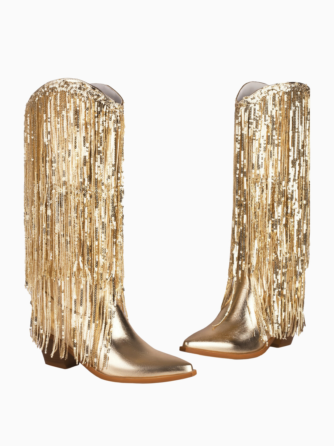 Glitter Cascade Gold Cowgirl Boots with Fringe