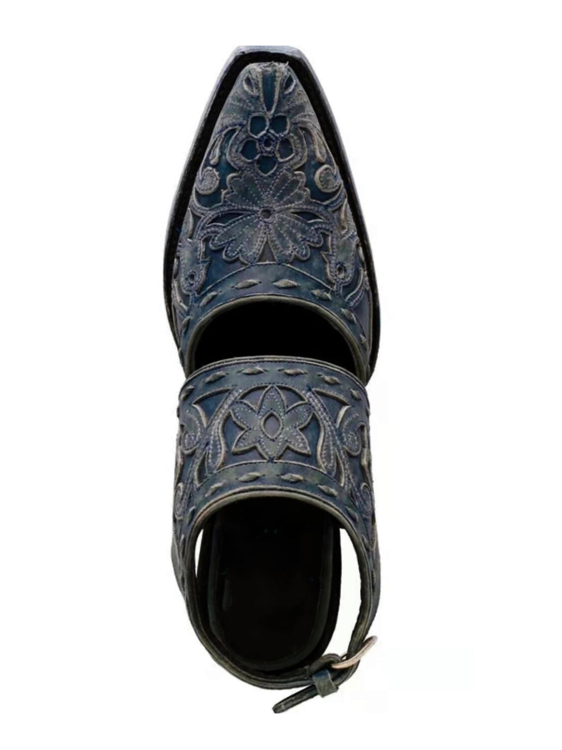 Black Snip Toe Slingback Cut Out Ankle Cowboy Boots with Buckle