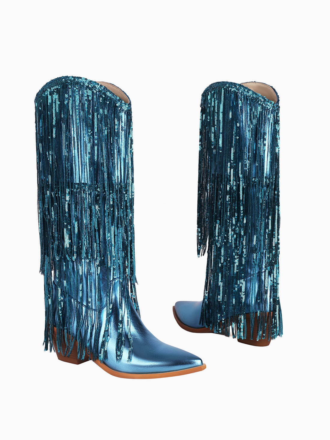 Mermaid Lagoon Shining Knee-High Blue Fringe Cowgirl Boots