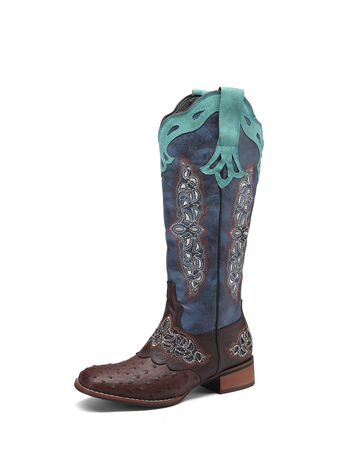 MultiColor Snip Toe Low Block Heel Embroidered Western Boots