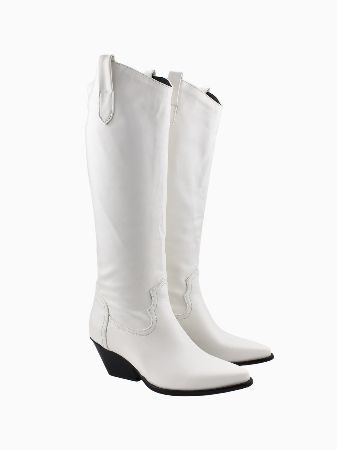 Simple Pure Mid Calf White Cowgirl Boots Snip Toe