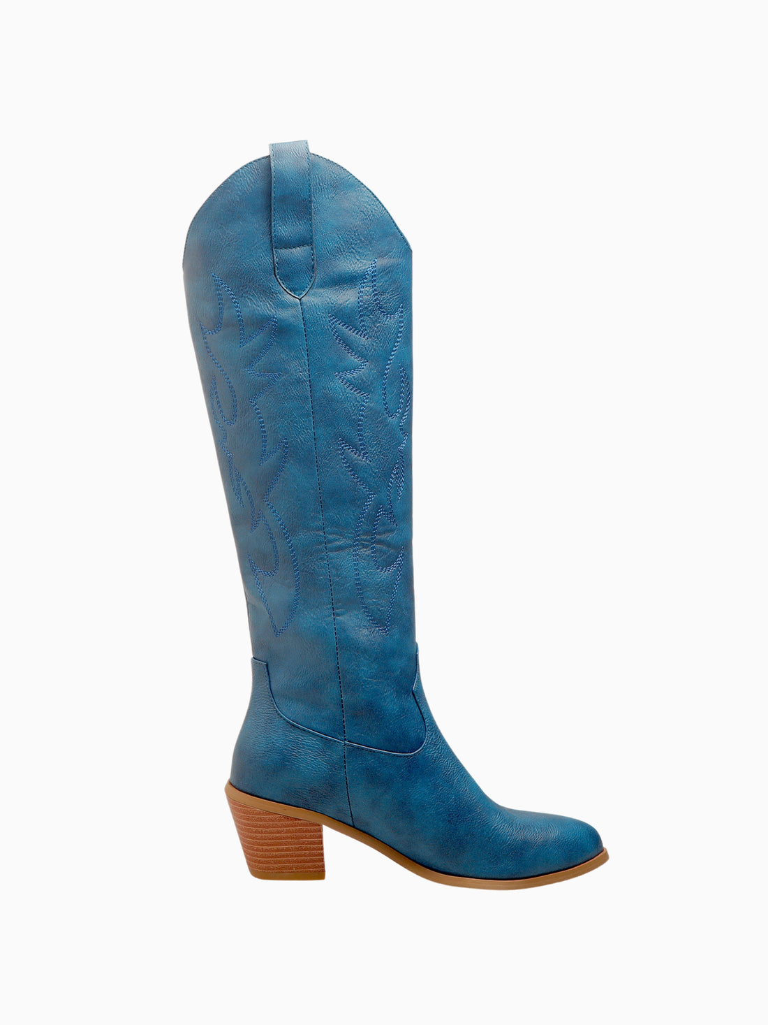 Lake Blue Furry Inner Pointed Toe Knee-High Vintage Cowgirl Boots