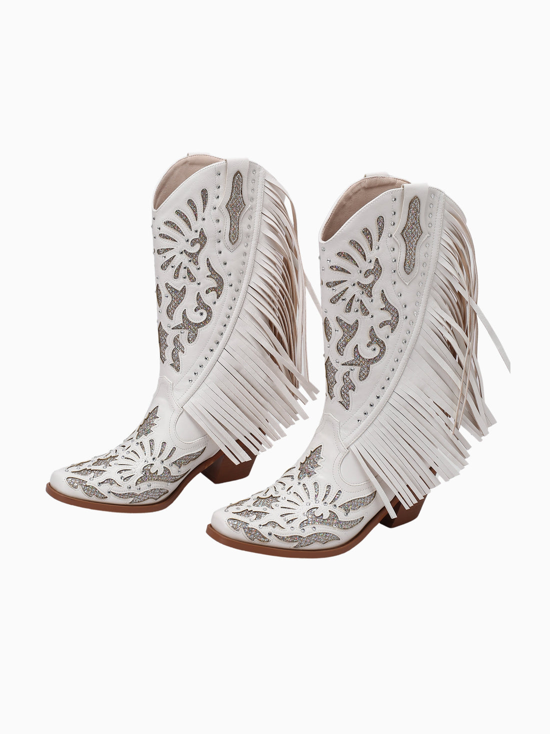 Sparkle Fringe White Cowgirl Boots