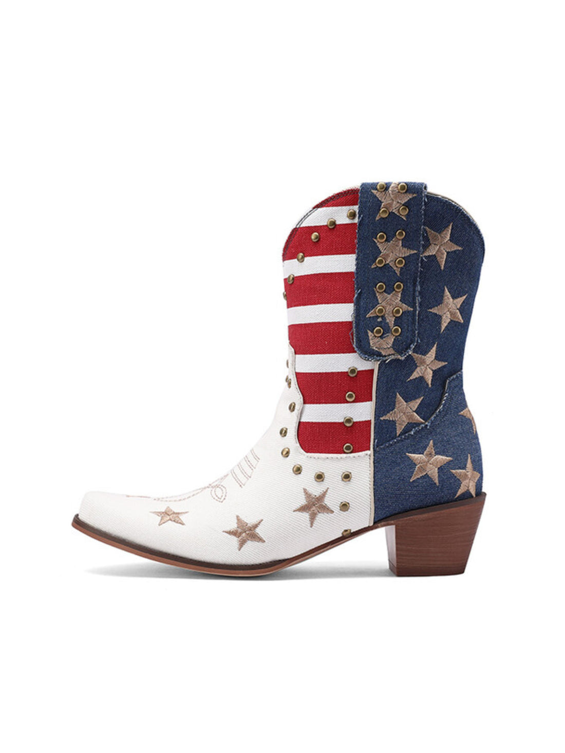 Star Inlay Flag Bule & White Studded Snip Toe Western Boots
