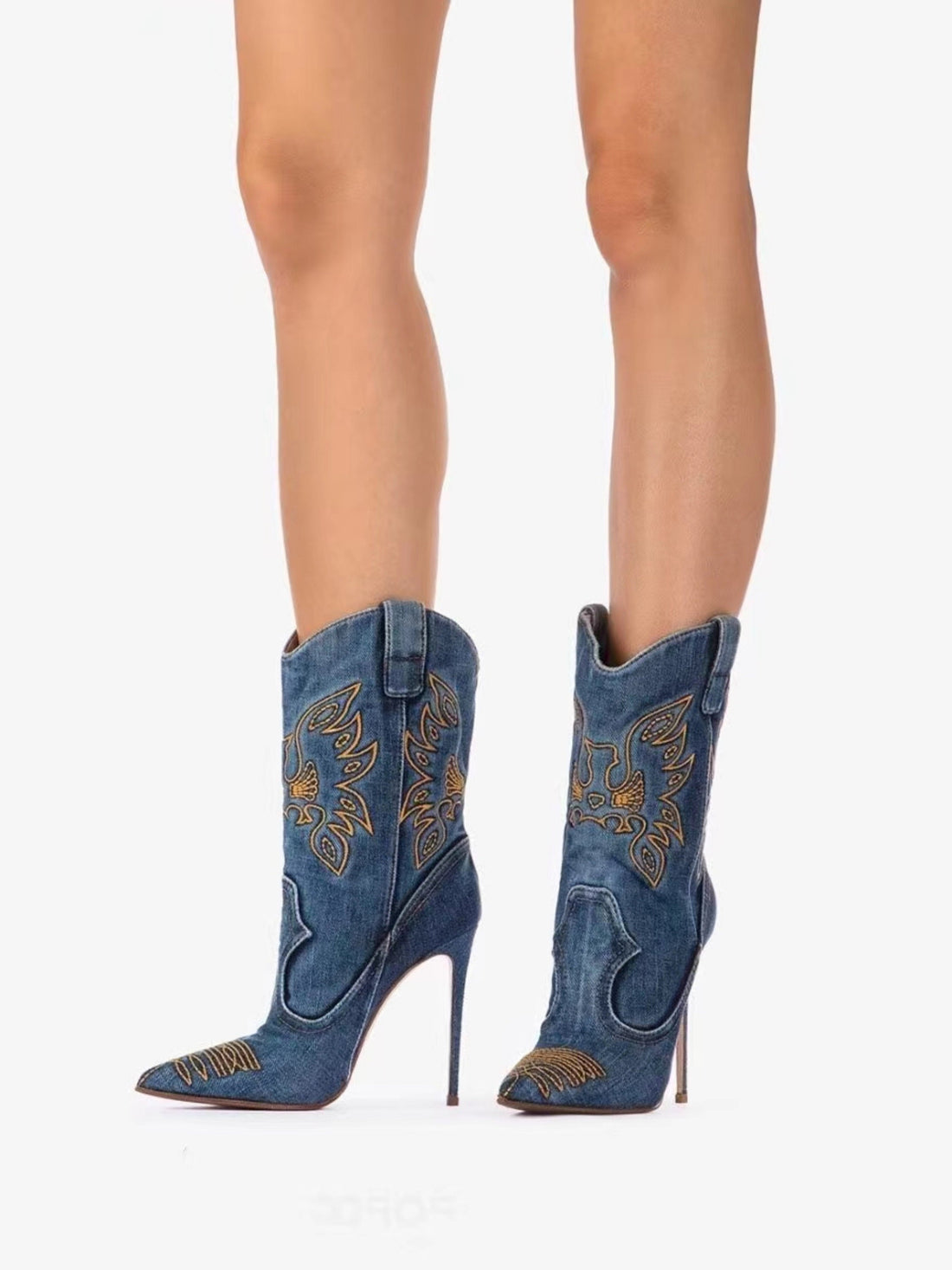 Stiletto Heel Pointed Toe Denim Royal Blue Cowgirl Boots
