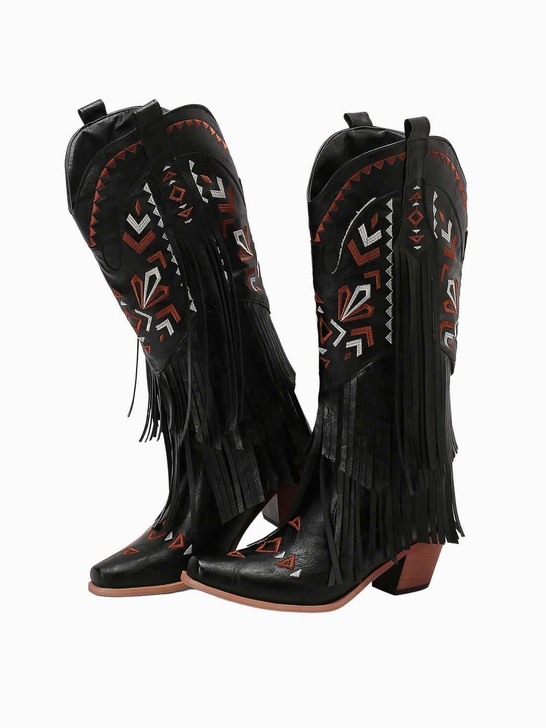 Striking Fringe Embroidered Knee-High Cowgirl Boots
