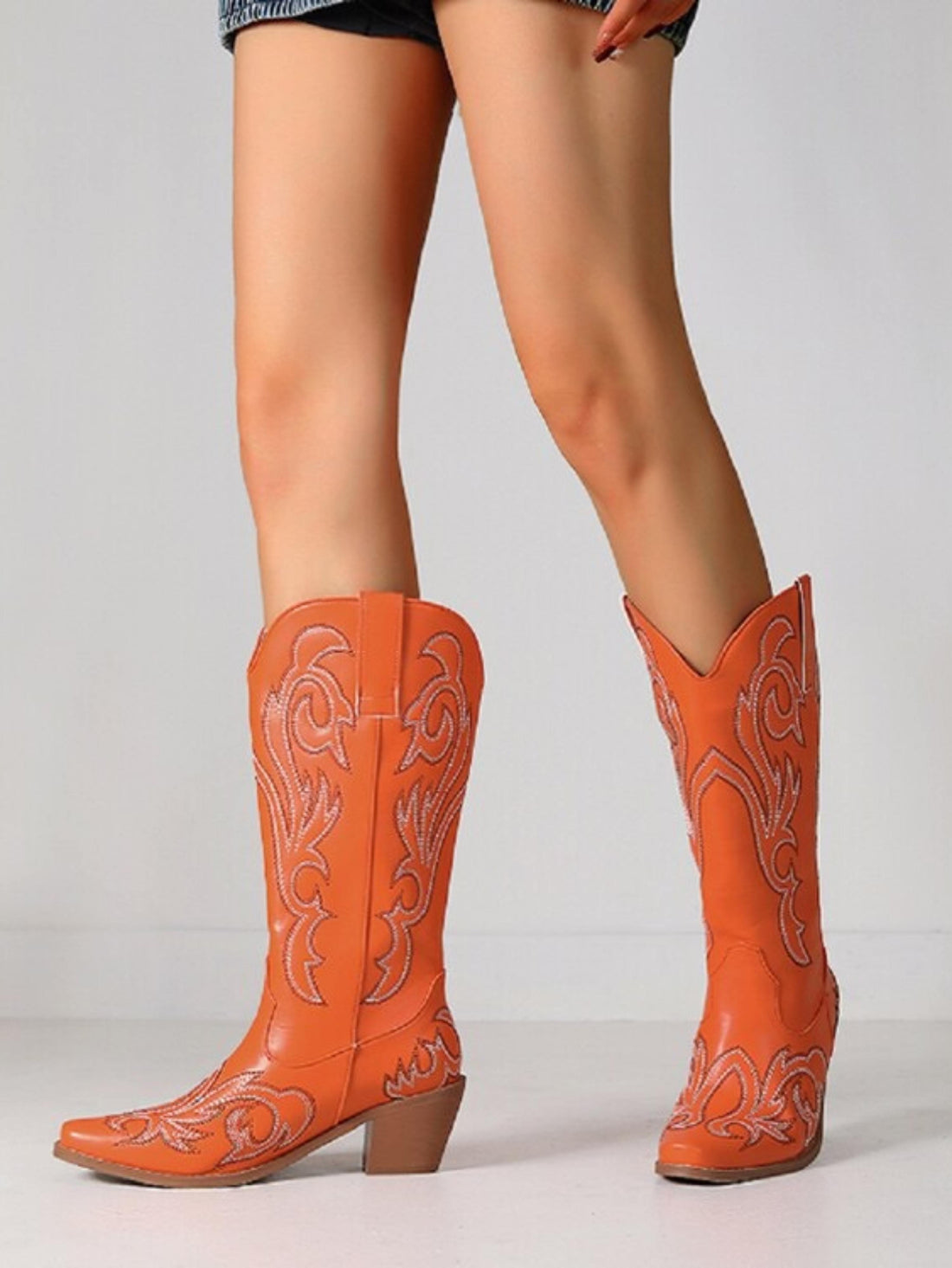 Stunning Orange Mid Calf Floral Western Boots for Women