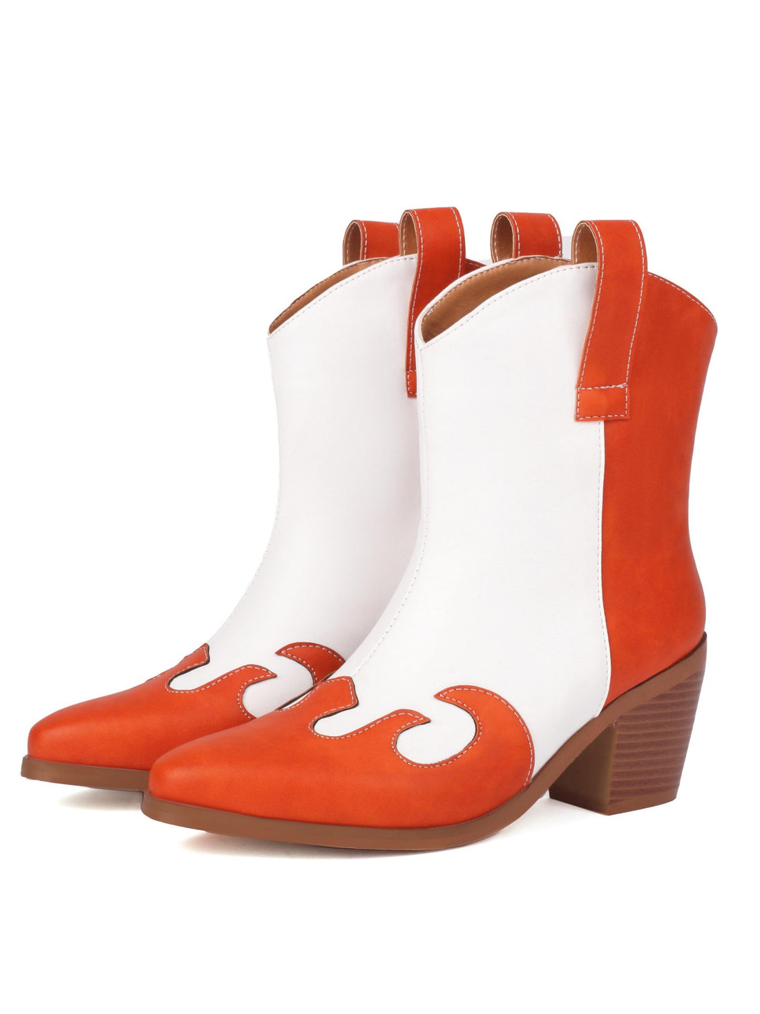 Vibrant Orange & White Pointed Toe Cowboy Boots for Women