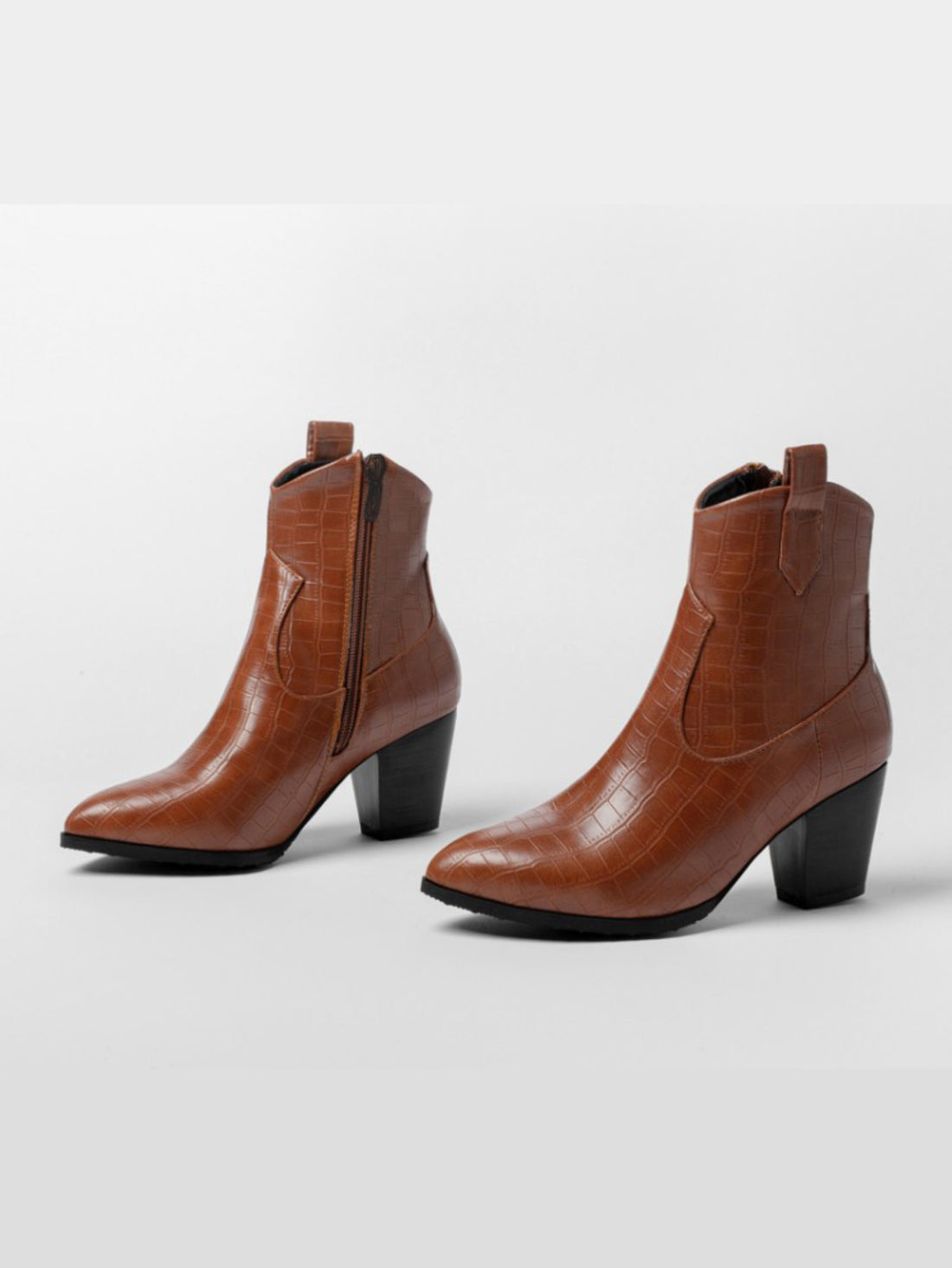 Ankle Almond Toe Embossed Dark Brown Cowgirl Boots