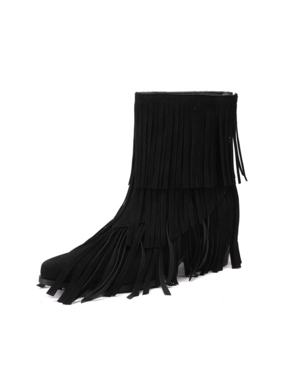 Wild Jolie Ankle Layered Fringe Black Cowgirl Boots Size US 4-13