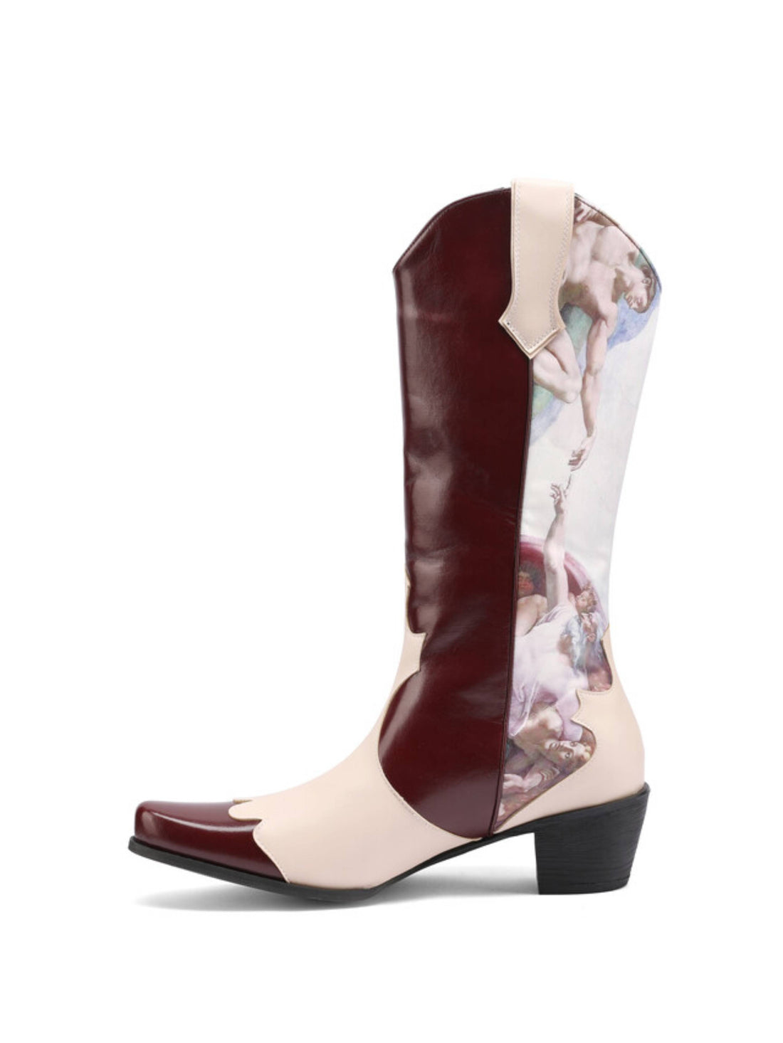 Artistic Burgundy & Cream Mid-Calf Cowgirl Boots for Festival