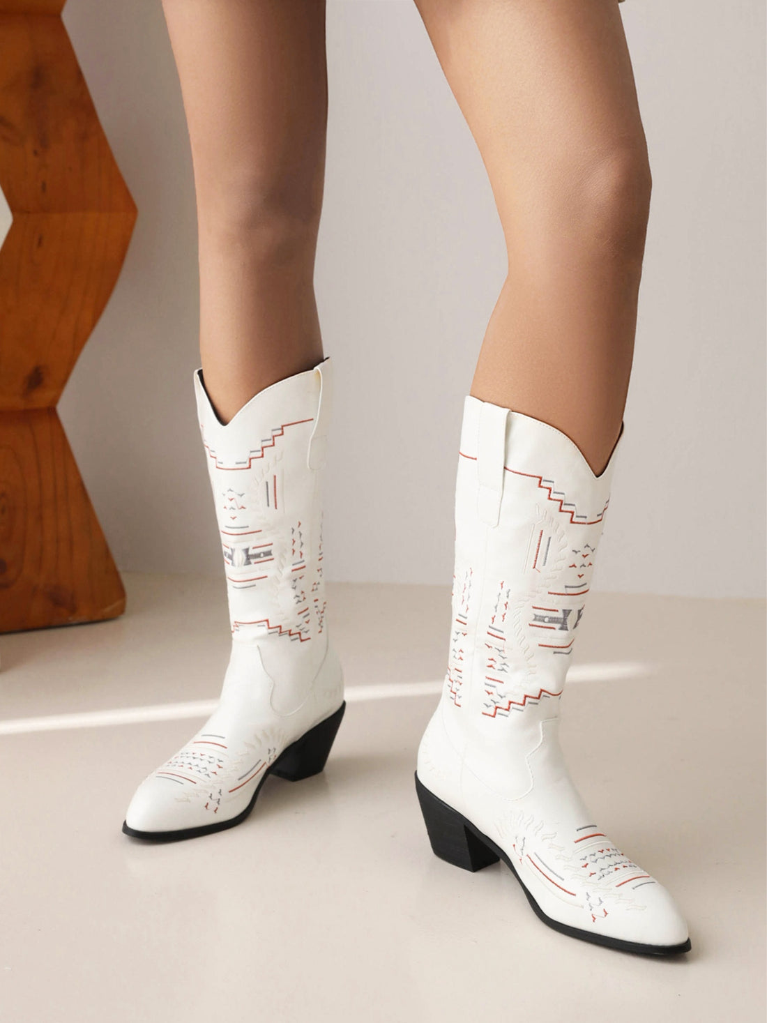 Aztec White Plus Size Cowgirl Boots