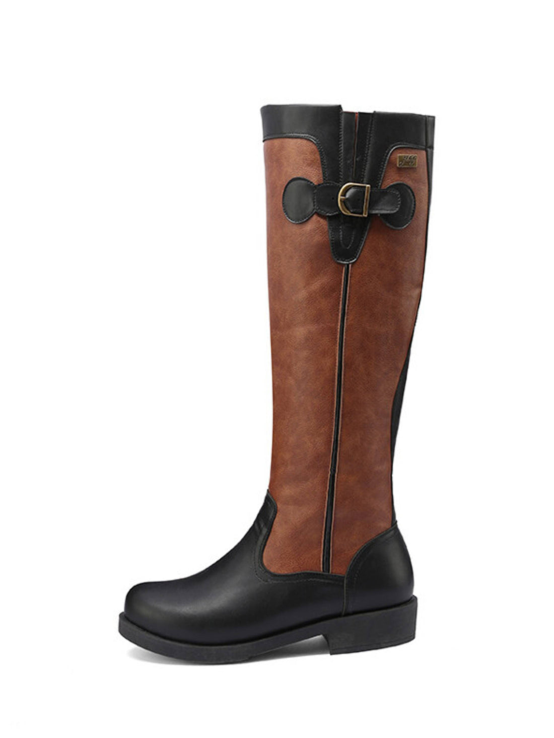 Black & Brown Western Knee High Buckle Riding Boots Wide Calf