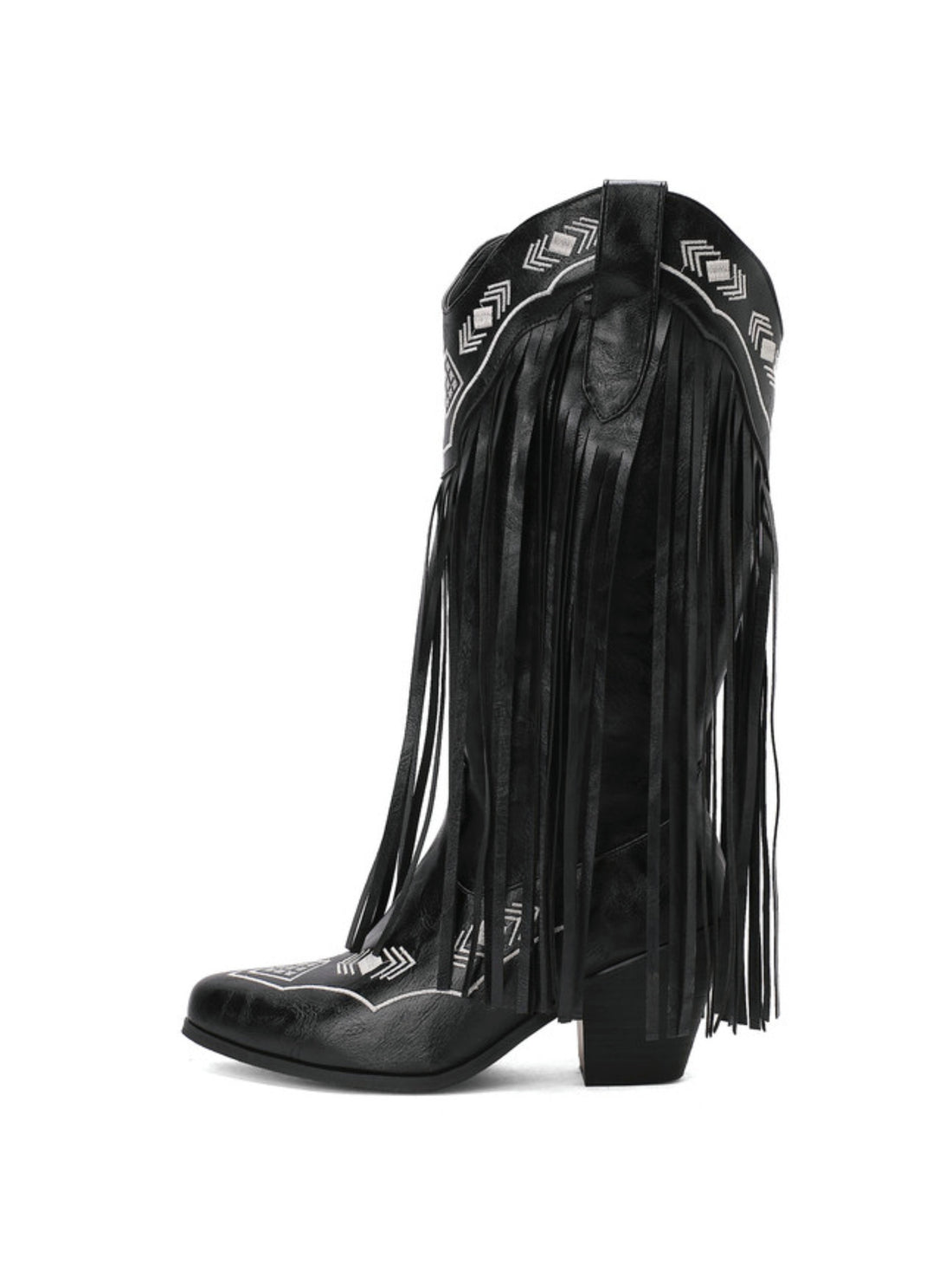 Black Fringe Cowgirl Boots with High Heels