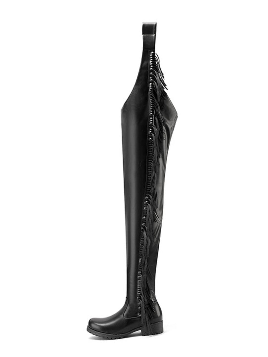 Black High-Waisted Edgy Fringe Cowgirl Boots