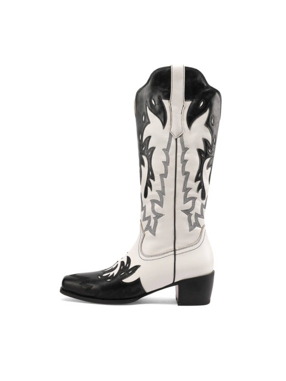 Snip Toe Patchwork Black and White Cowgirl Boots