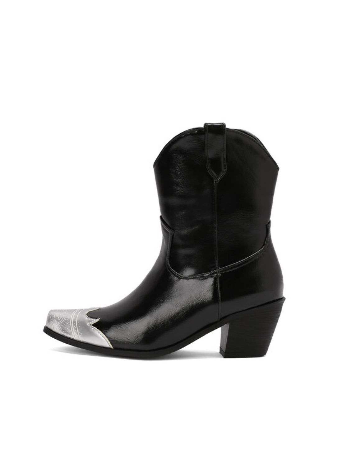 Black and Silver Snip Toe Toe Western Heel Cowgirl Boots