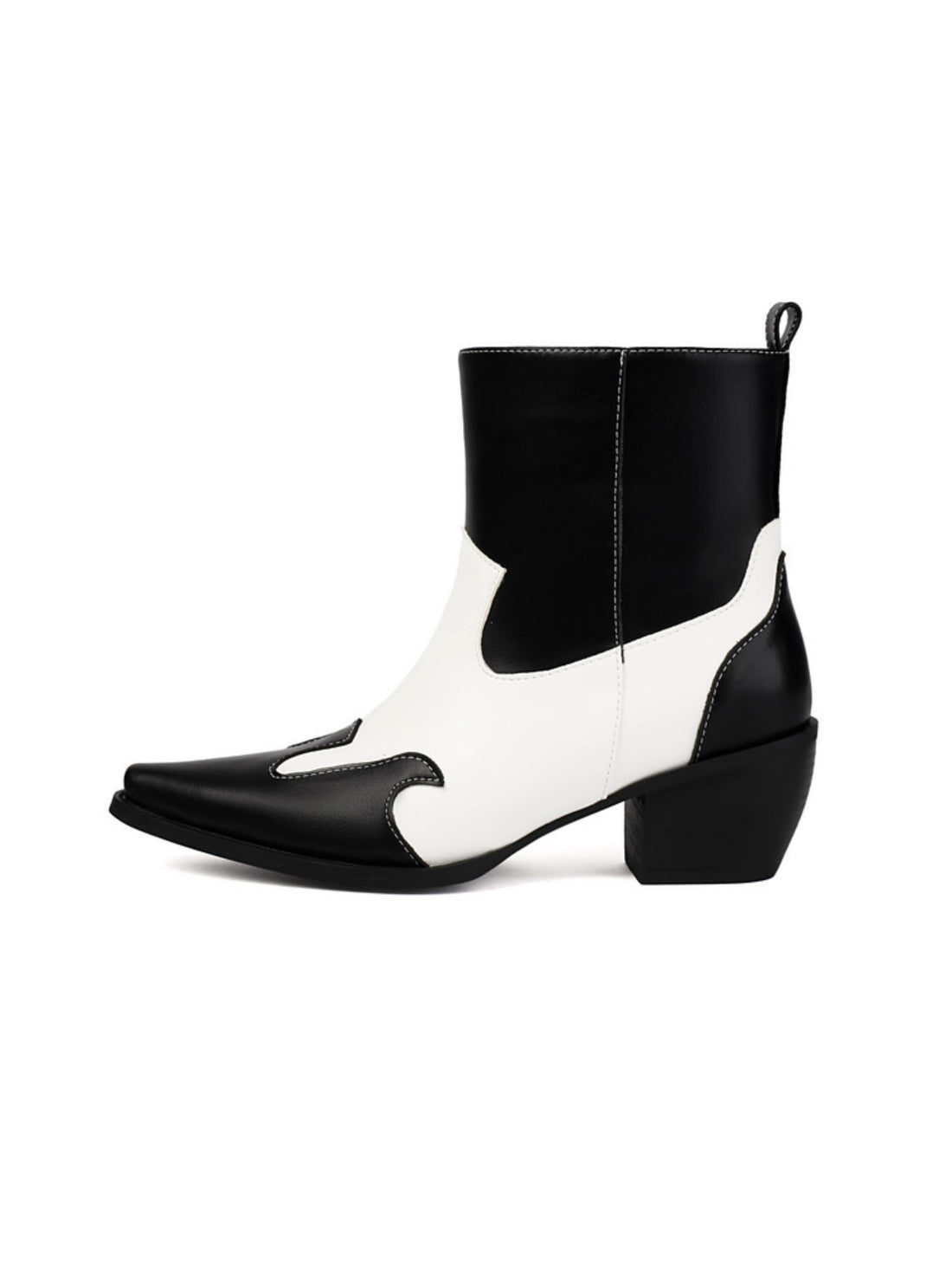 Black and White Patchwork Snip Toe Cowgirl Ankle Booties