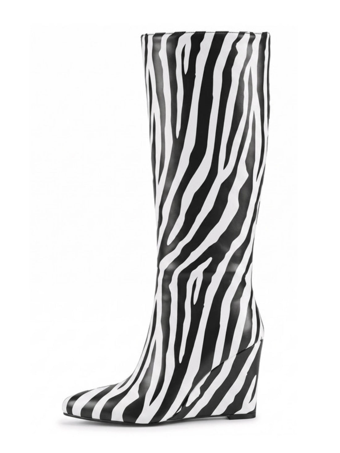 Black and White Zebra Stripe Tall Pointed Toe Boots
