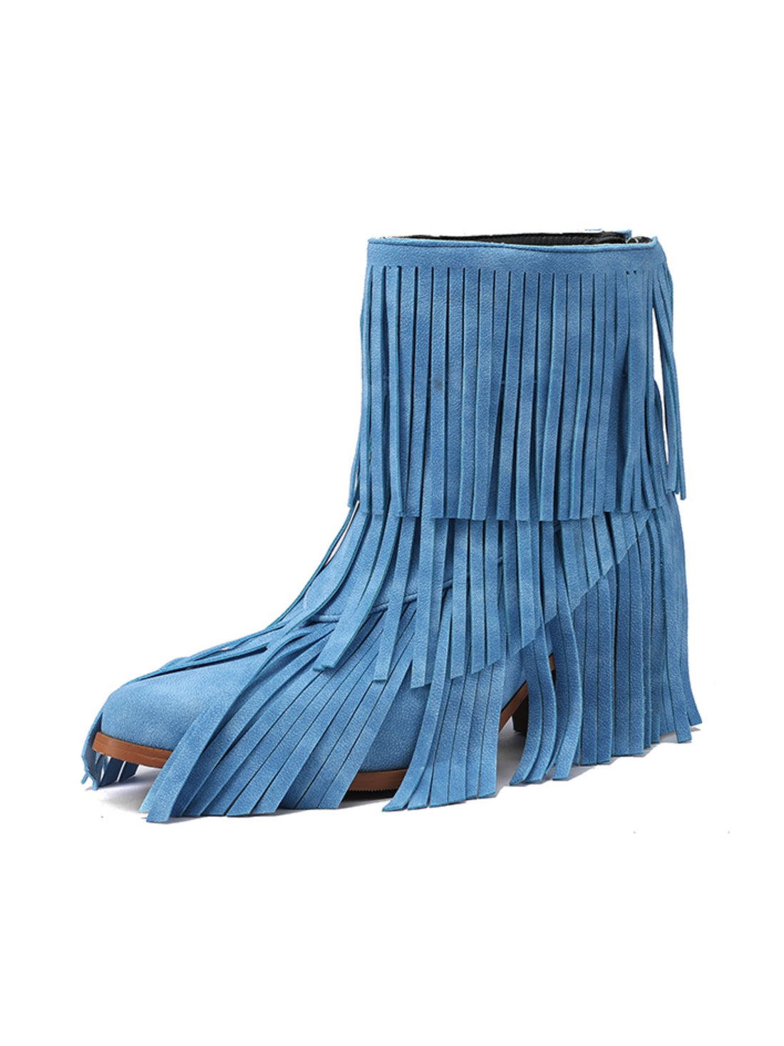 Blue Layered Fringe Concert Cowgirl Ankle Boots