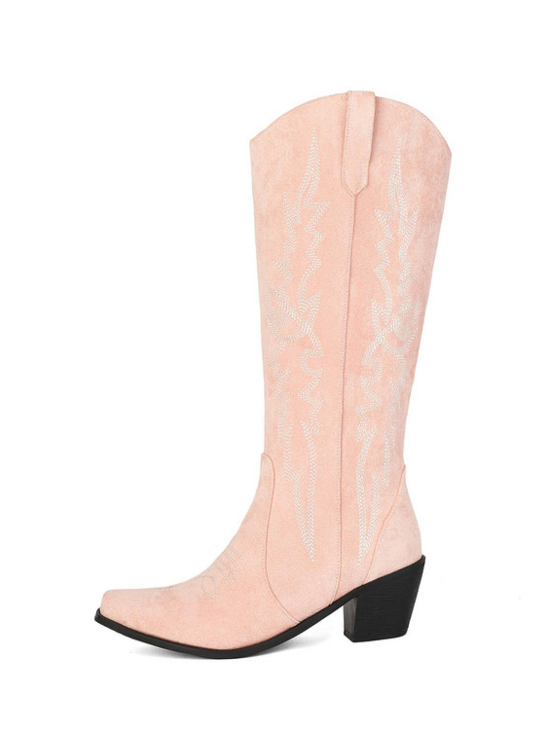 Blush Pink Tall Snip Toe Embroidered Cowgirl Boots with Zipper