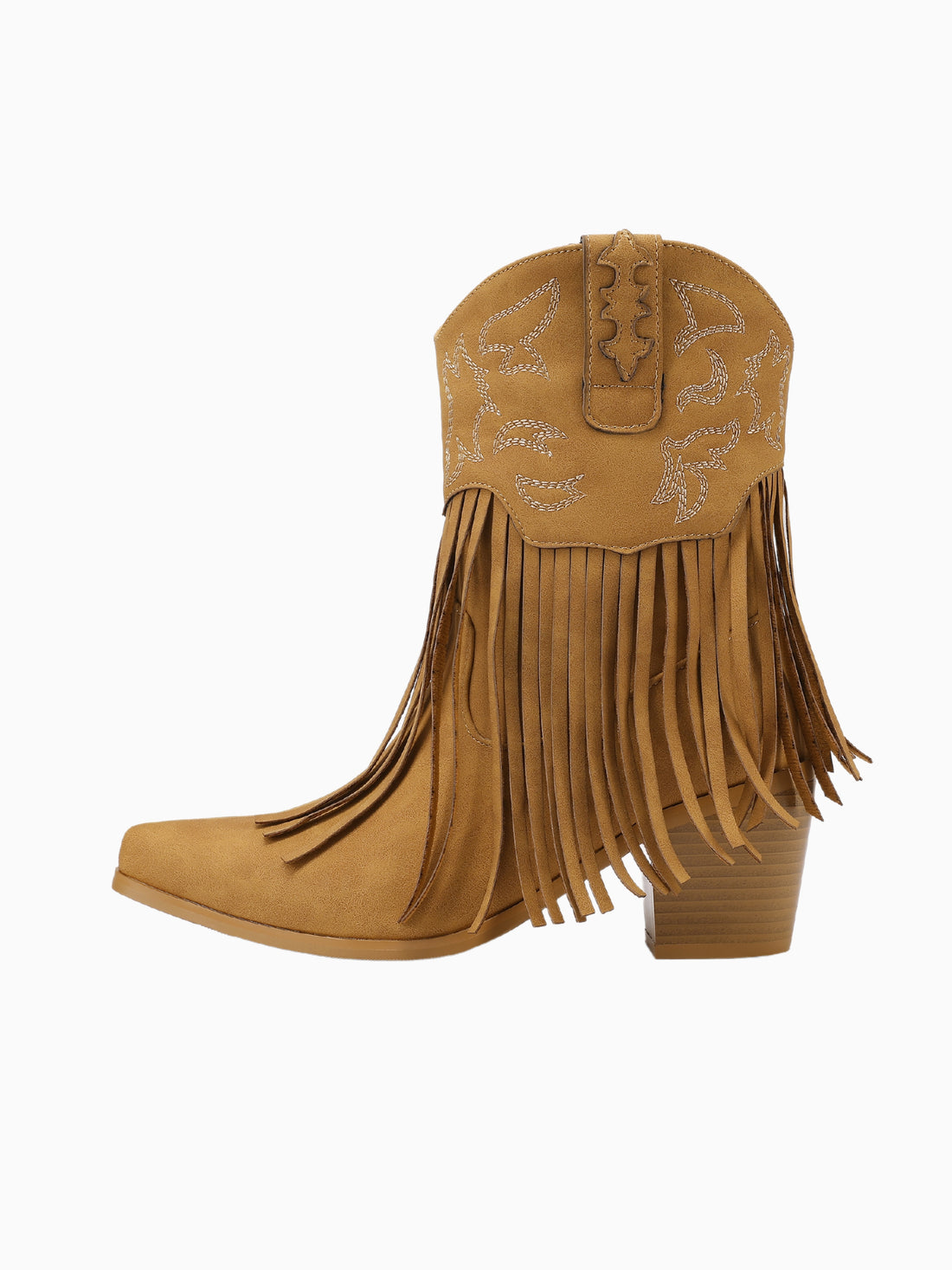 Bohemian Snip Toe Fringe Tan Cowgirl Ankle Boots for Autumn
