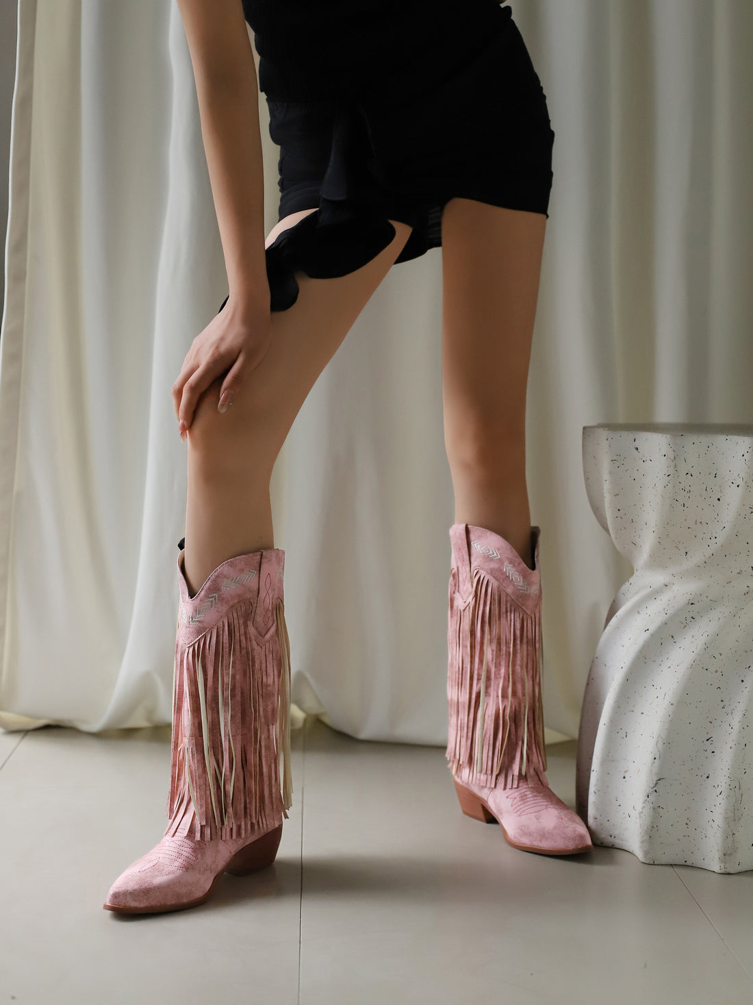 Bohemian Fringe Pink Cowgirl Boots