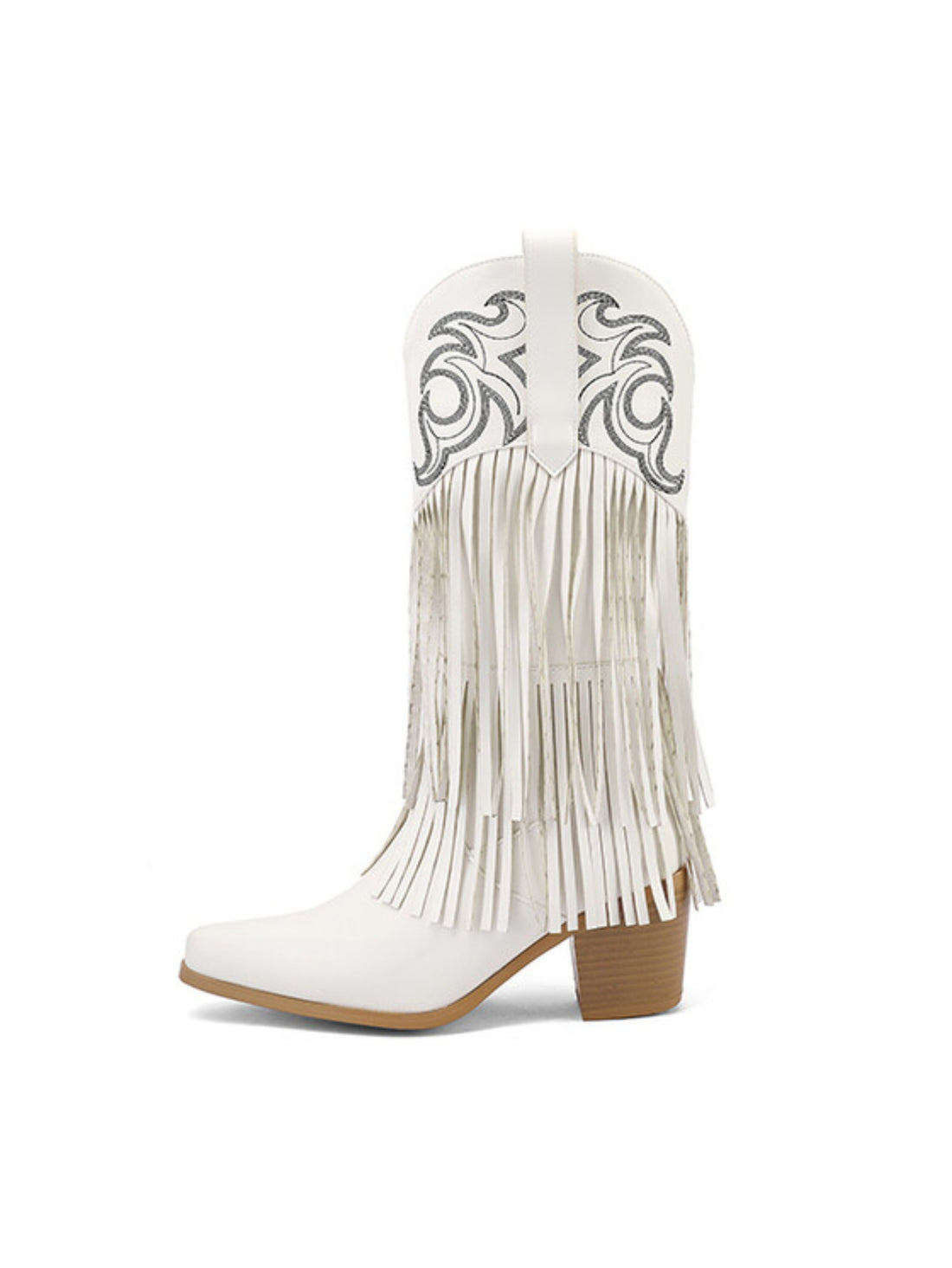 Boho Fringe Long Pure White Western Boots for Women