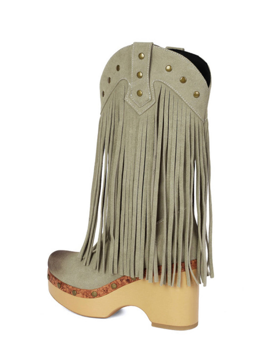 Boho Studded Platform Sage Green Cowgirl Festival Boots