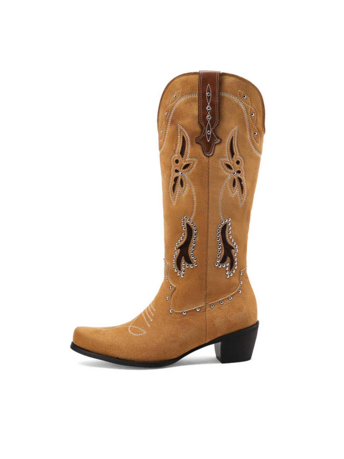 Brown Embroidered Women's Western Boots with Studs