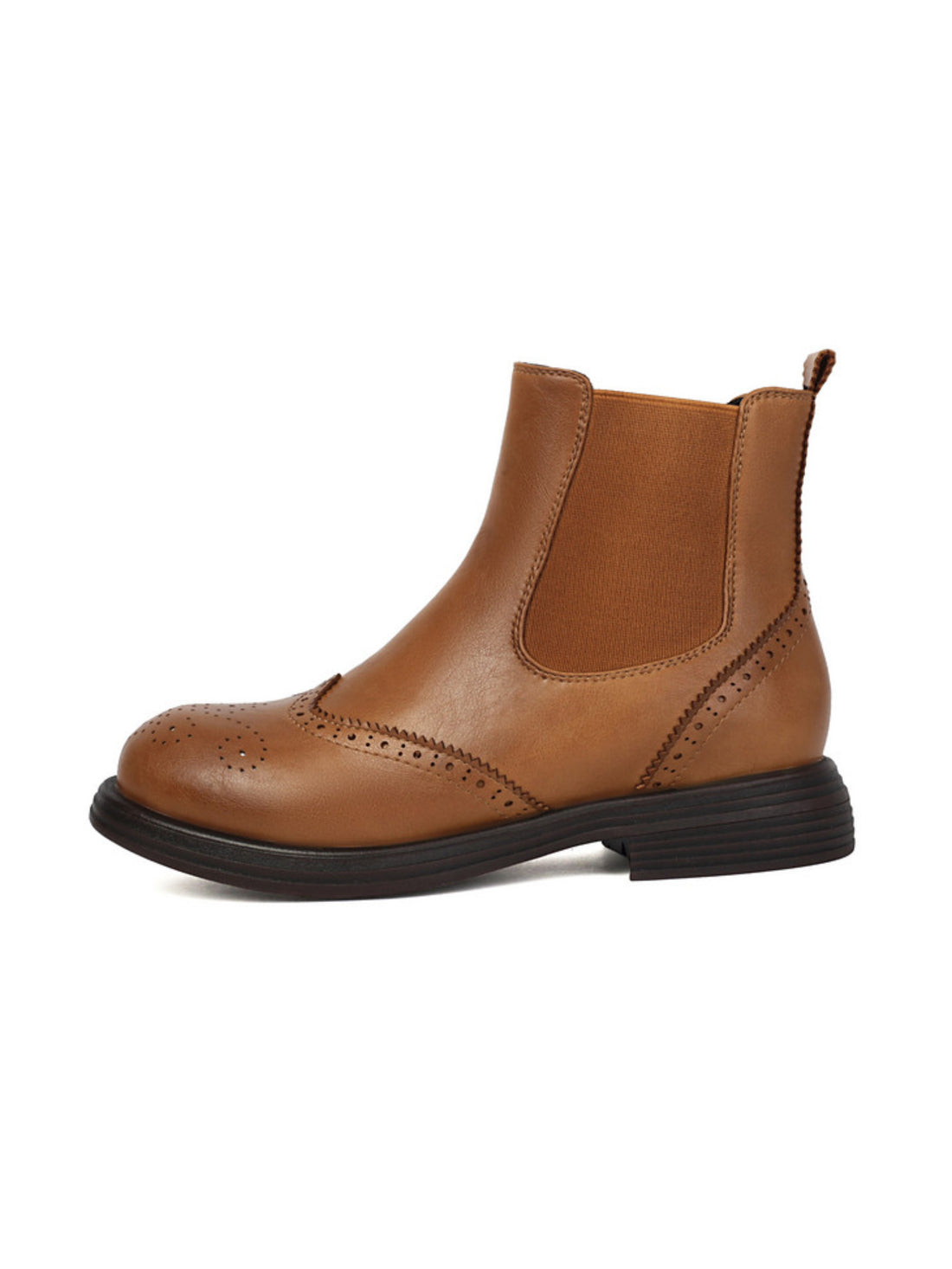 Brown Perforated Western Chelsea Ankle Boots for Women