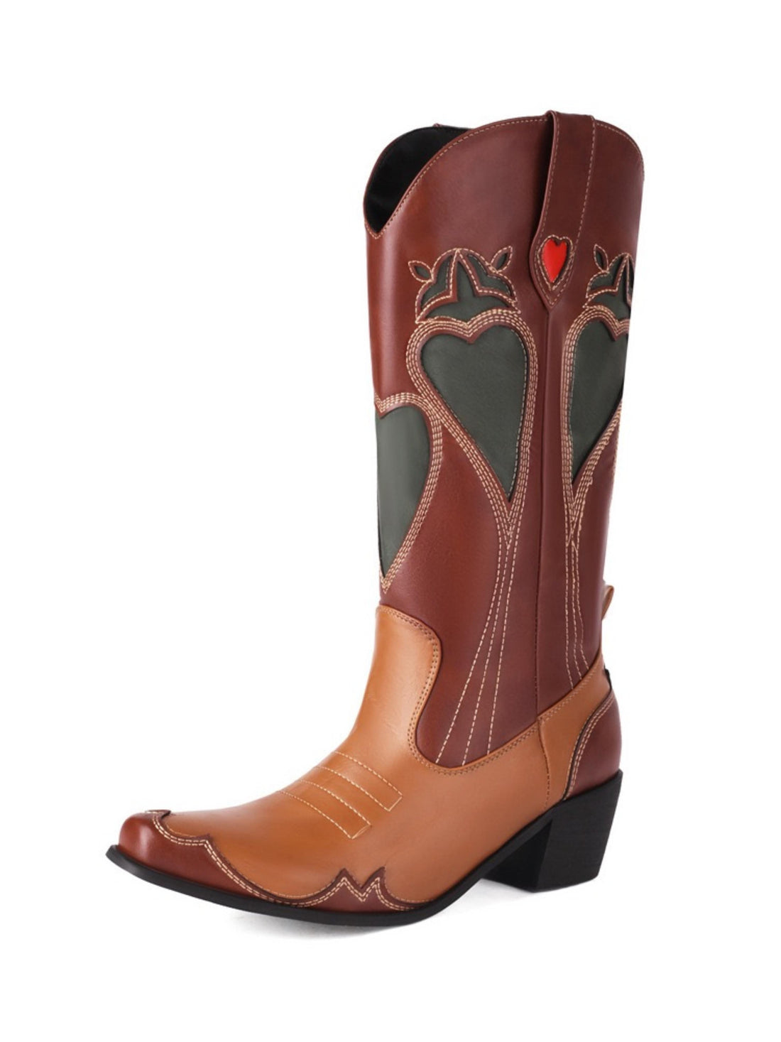 Hawkwell Women's Cowboy Boots - Embroidered Mid Calf Western Boots, Round Toe, Coffee Color, Size 7