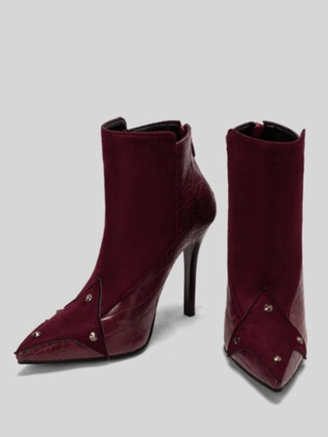 Burgundy Snakeskin High Heeled Pointed Toe Western Ankle Boots