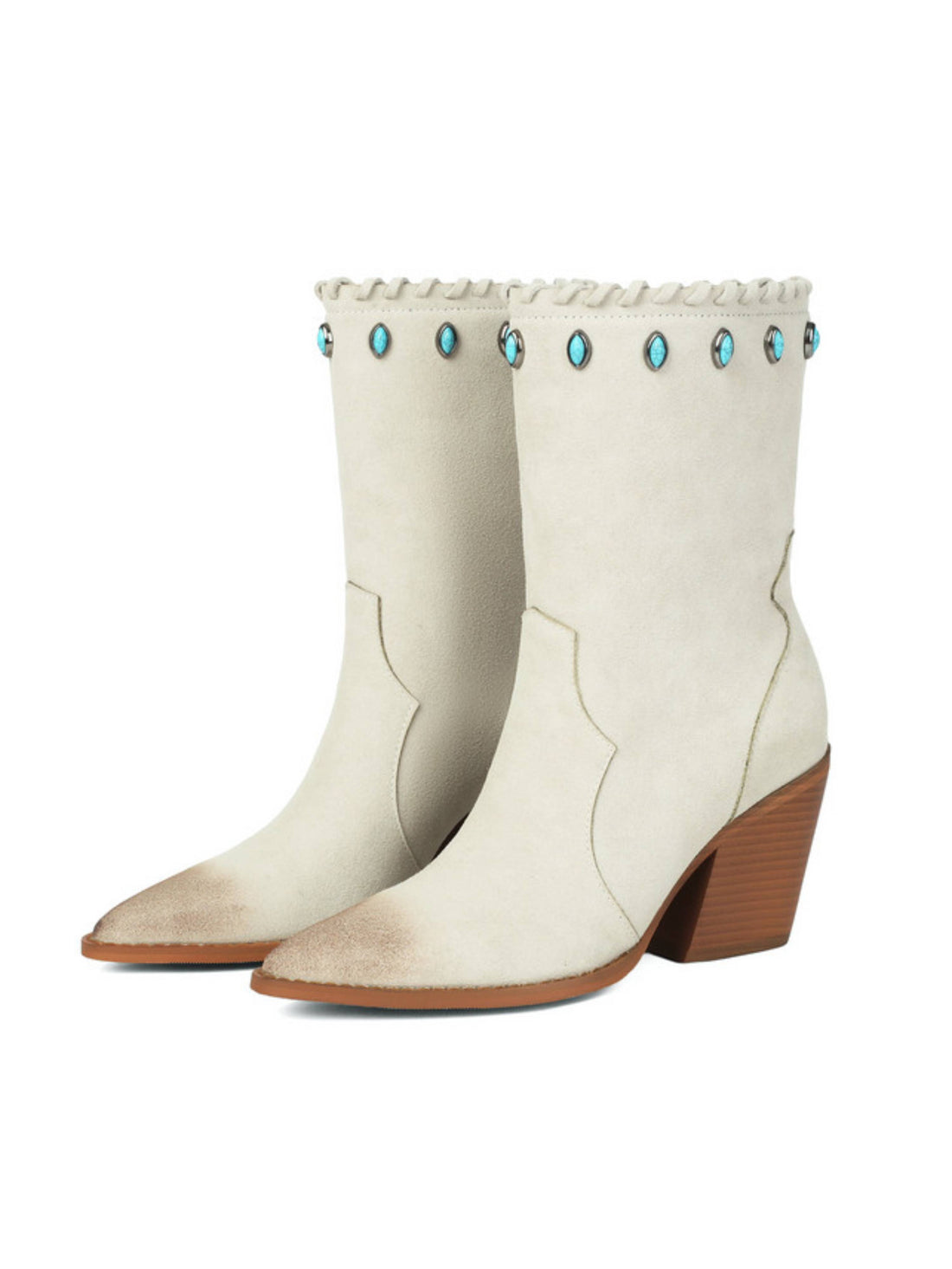 Burnished Cream Pointed Toe Ankle Cowgirl Boots Plus Size