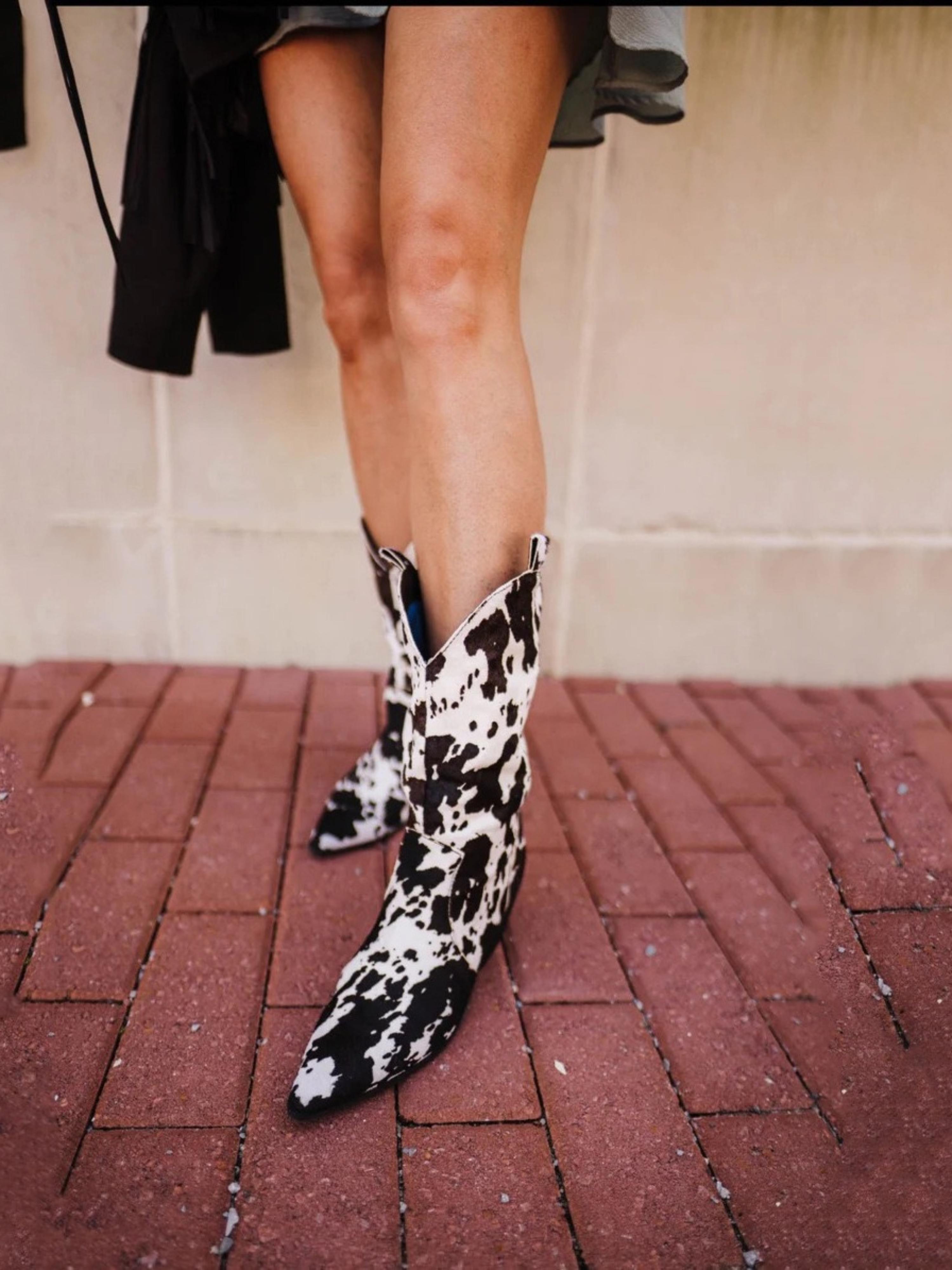 Cow Boot Pattern Cow Pattern Black & White Cowgirl Boots Wide Calf – Wild Jolie