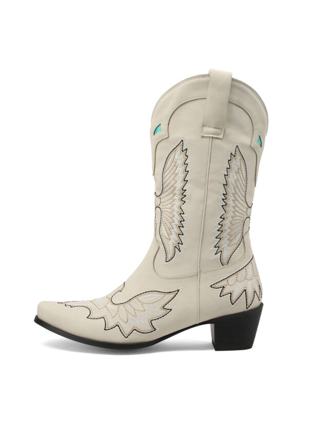 Chic Cream Country Concert Eagle Embroidered Mid-Calf Cowgirl Boots