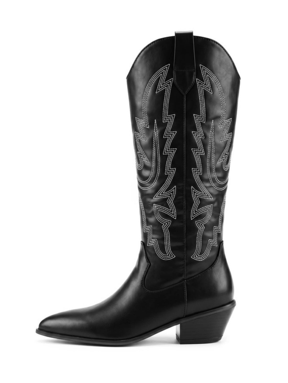 Chic Pointed-Toe Knee-High Festival Black Cowgirl Boots for Women