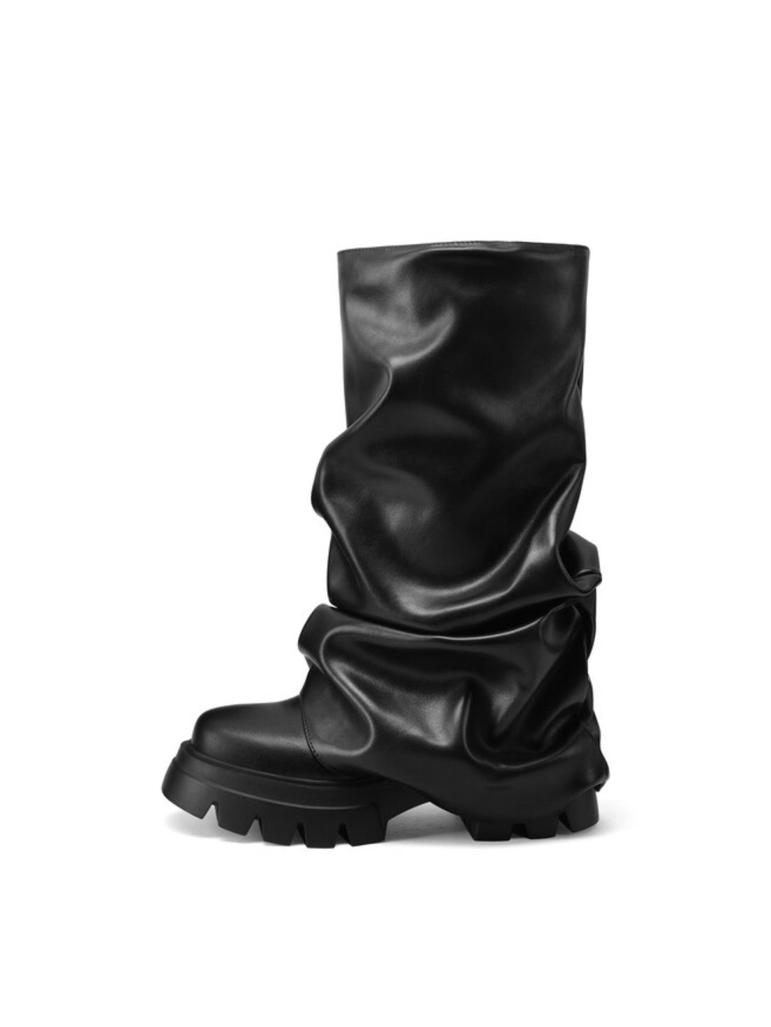 Chic Western Black Slouchy Fold Over Chunky Heels Platform Boots