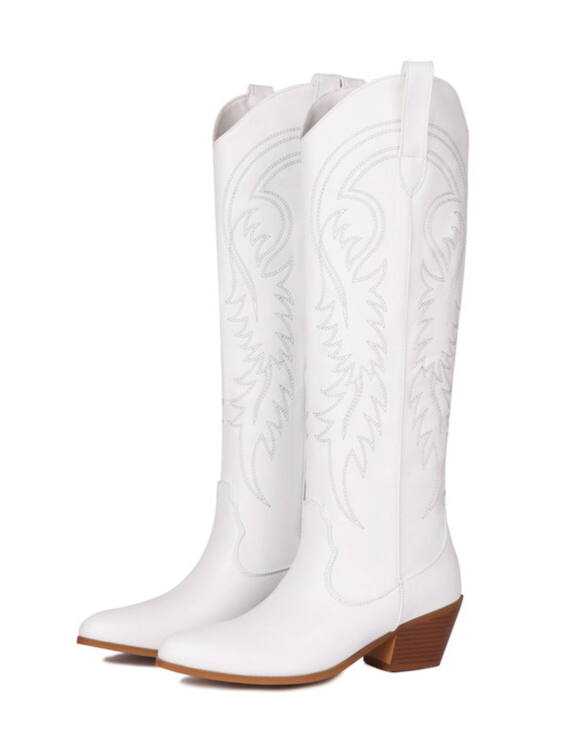 Chic White Western Knee-High Boots