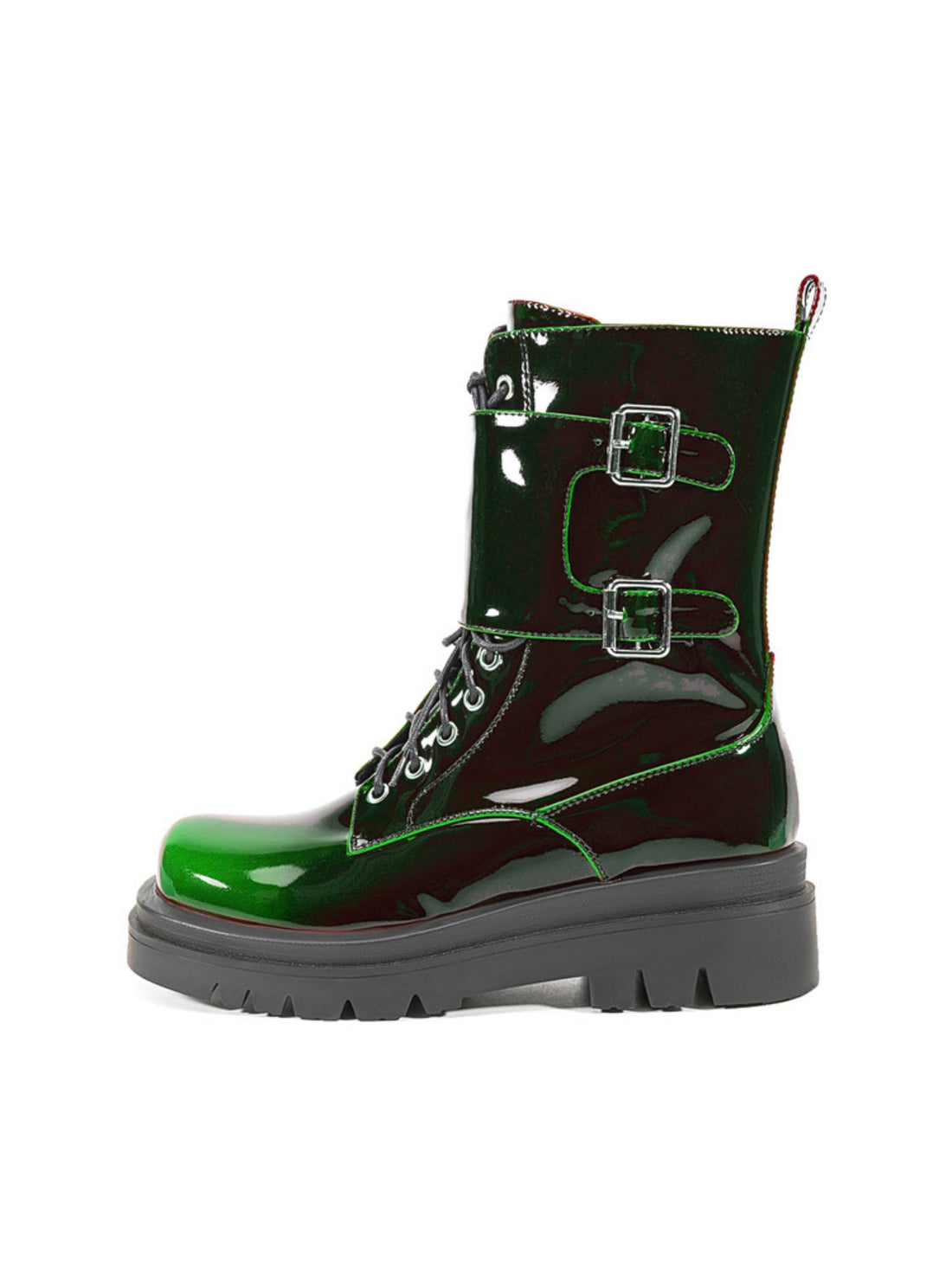 Chunky Heel Buckled Western Combat Ankle Boots Ombre Green