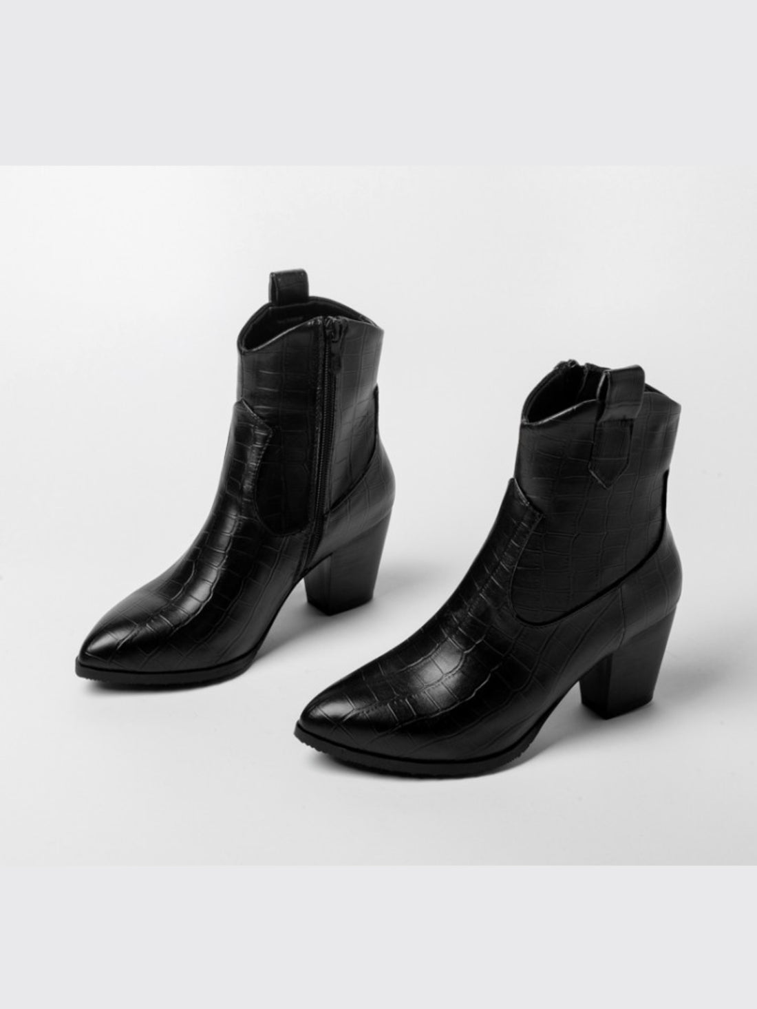 Classic Black Embossed Ankle Cowgirl Boots Plus Size